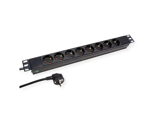 Regleta PDU de 19", 1 U para armarios 8 tomas, 16 A,  4000W, CEE , 3 m, Negro RAL 9005 VALUE