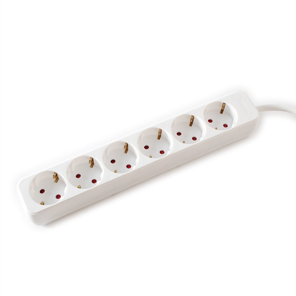 Regleta de 6 Enchufes + Interruptor Blanca (1.5 Metros) + Protección  Infantil • IluminaShop